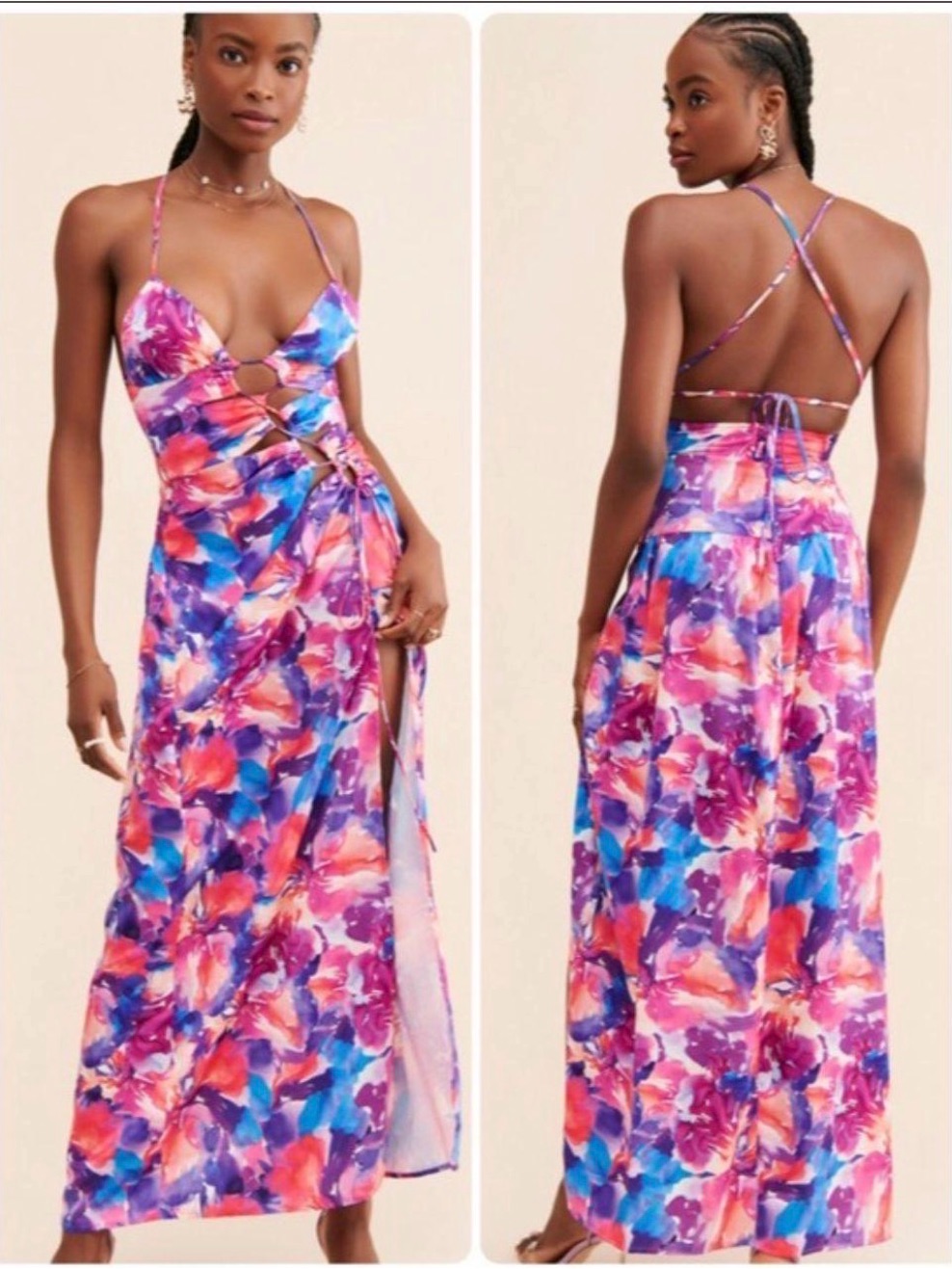 For Love And Lemons Natasha Maxi Dress Cut Out Hibiscus Floral Size M